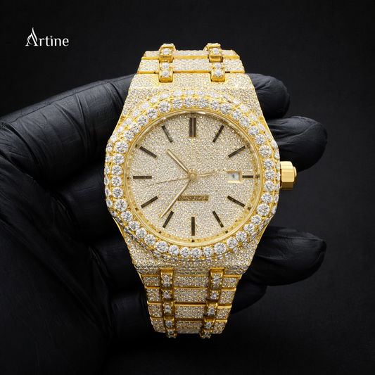 Iced Royal Diamond Luxury Watch – Full Gold Finish | Gold Dial Edition