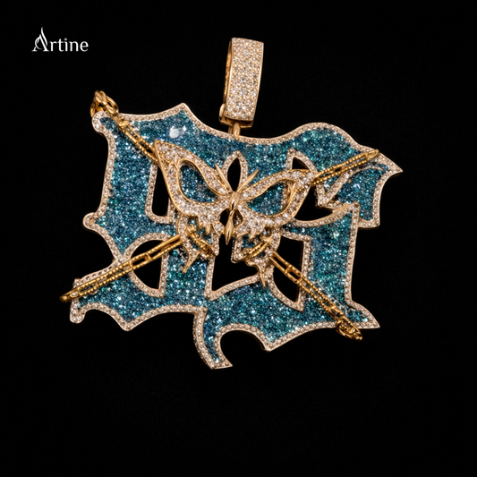 Iced Butterfly Web Moissanite Pendant – Luxury Hip Hop Statement Piece