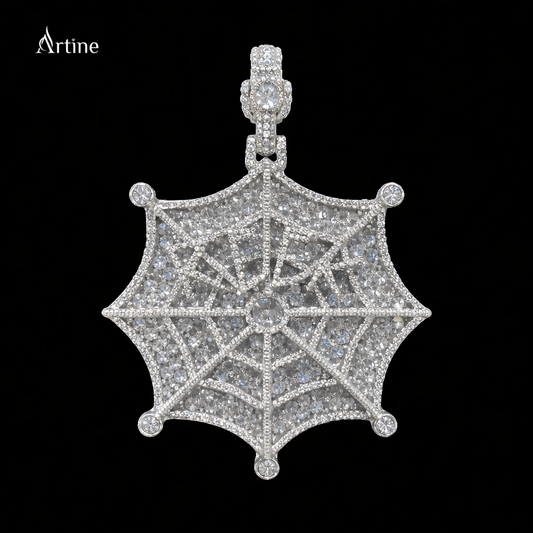 Hex Web Skull Iced Moissanite Pendant – 925 Silver Hip-Hop Luxury Statement Charm