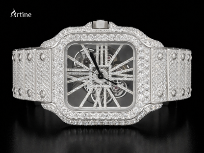 Diamond-Studded Skeleton Luxury Timepiece on Black