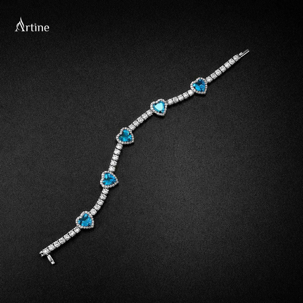 Azure Heart Halo Tennis Bracelet