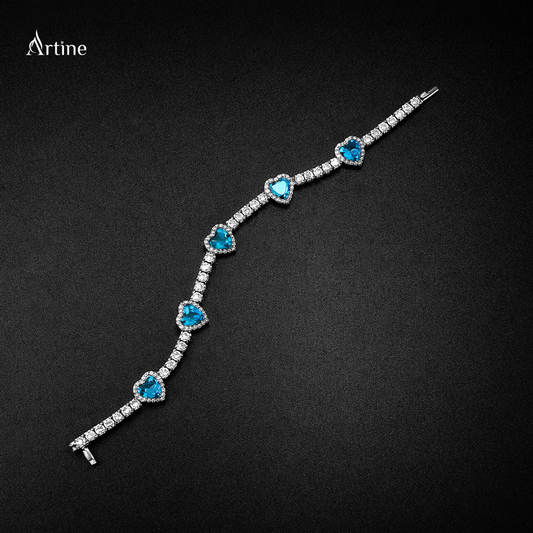 Azure Heart Halo Tennis Bracelet
