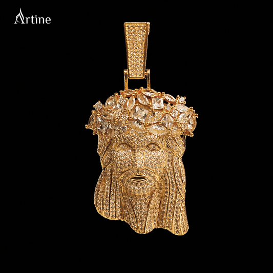 Iced Crowned King Face Pendant – Gold Finish Luxury Hip-Hop Charm