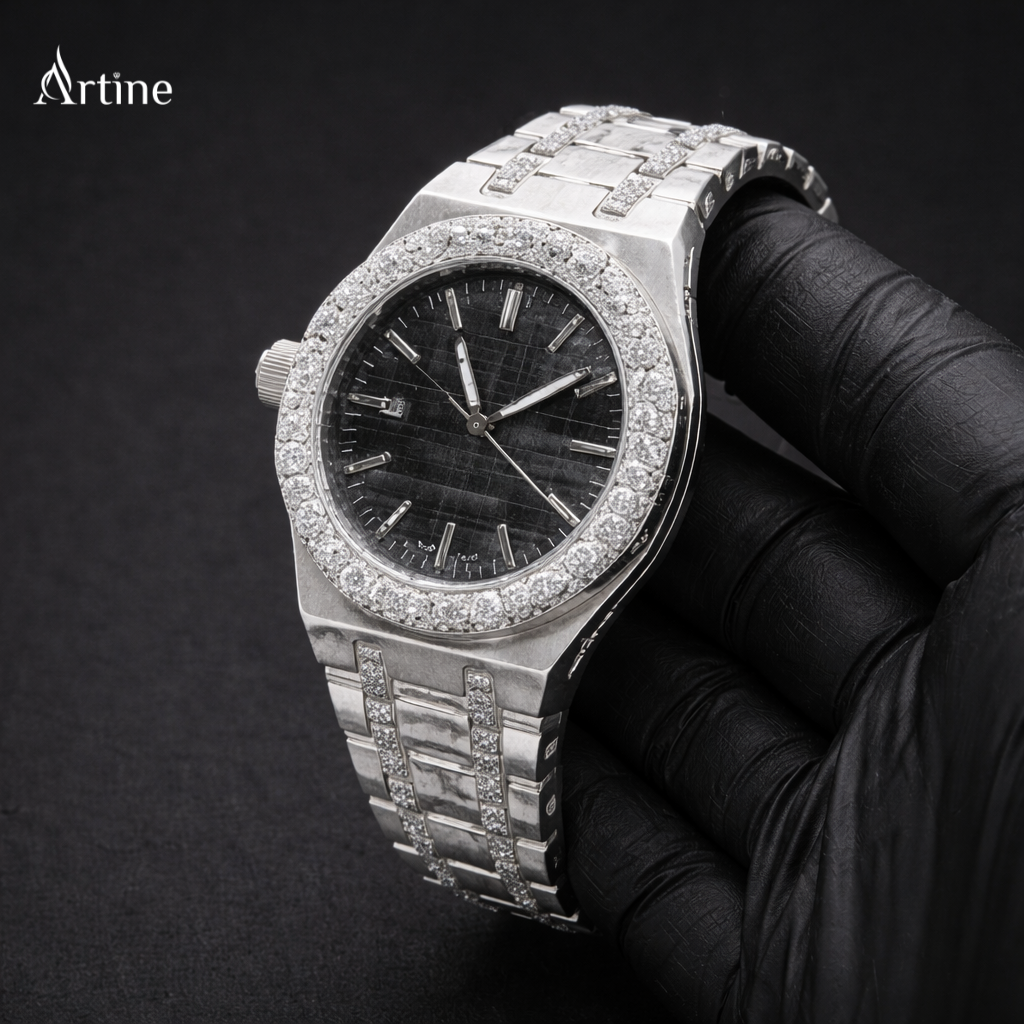Arctic Crown Elite – Iced Diamond Bezel Silver Luxury Watch