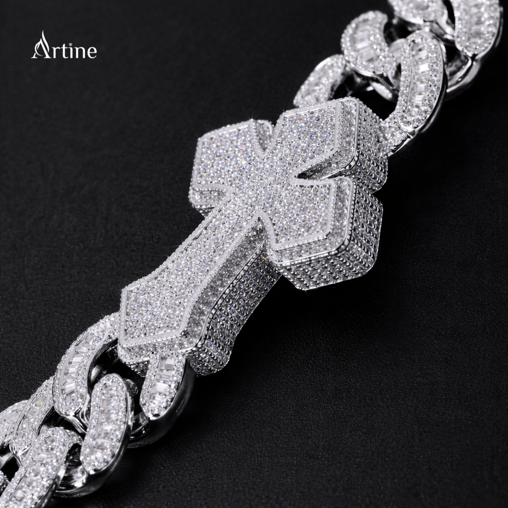Iced-Out T Letter Cuban Link Chain Necklace  925 Silver Hip-Hop Jewelry