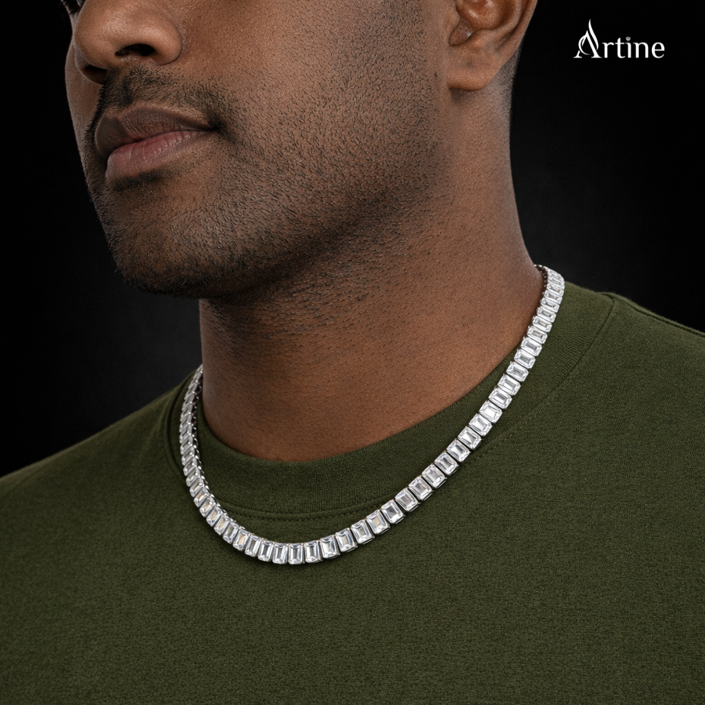Emerald-Cut Iced Tennis Chain Necklace
