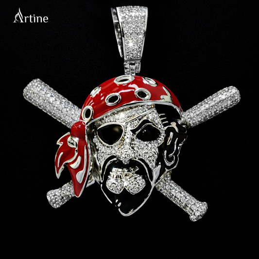 Iced Pirate Skull Crossbones Pendant