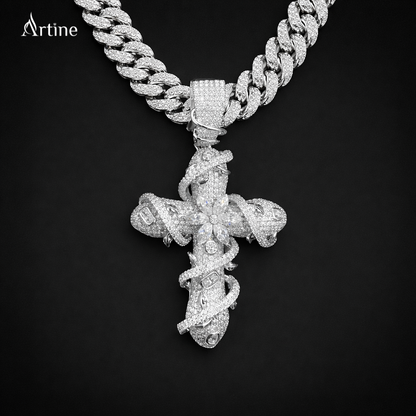 Iced Thorned Floral Cross Pendan