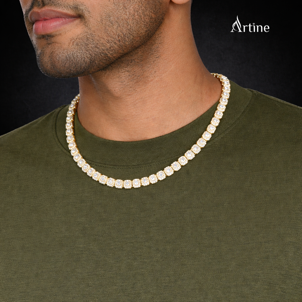 Golden Princess Cut Diamond Tennis Chain