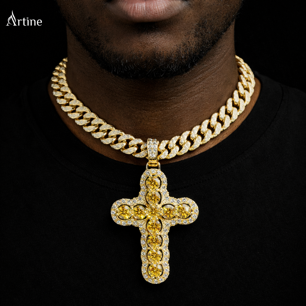 Emerald Cross Pendant – Gold Finish Iced Luxury Charm