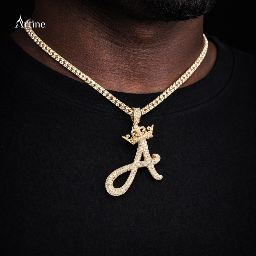 Royal A Crown Iced Pendant