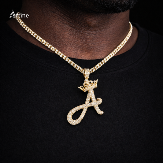 Royal A Crown Iced Pendant