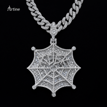 Hex Web Skull Iced Moissanite Pendant – 925 Silver Hip-Hop Luxury Statement Charm