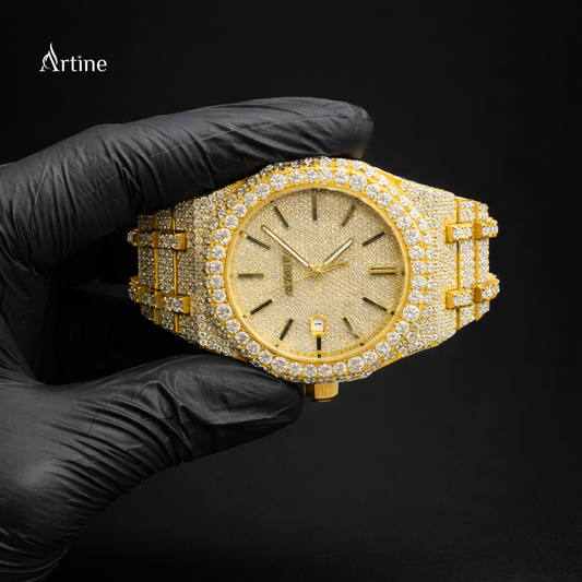Iced Royal Diamond Luxury Watch – Full Gold Finish | Gold Dial Edition