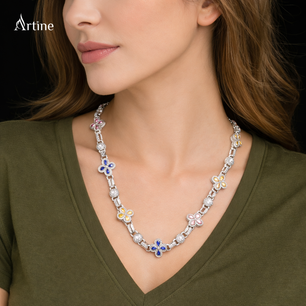 Bloom Royale Multicolor Diamond Floral Chain Necklace
