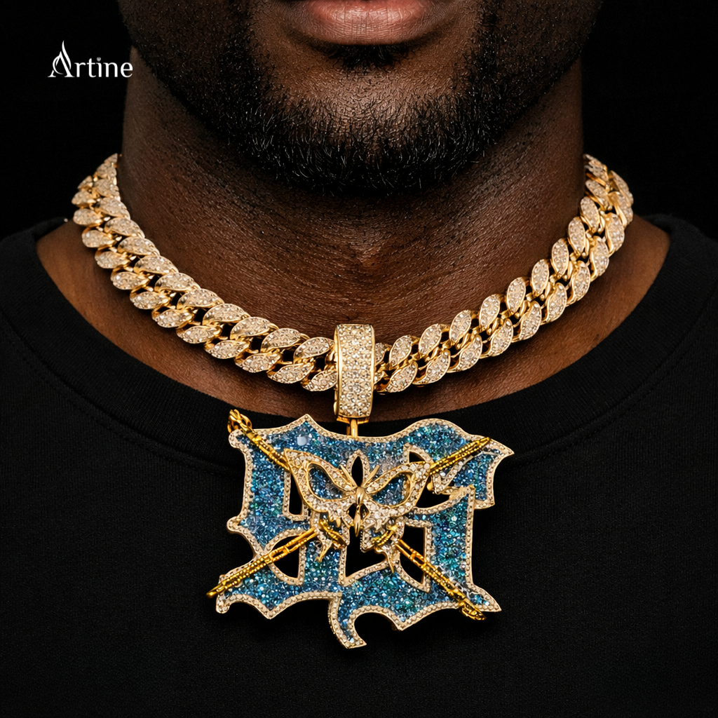 Iced Butterfly Web Moissanite Pendant – Luxury Hip Hop Statement Piece
