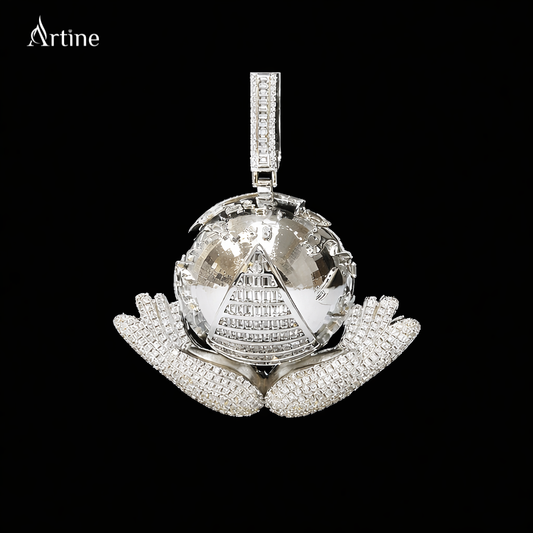 Iced World in Hands Pyramid Pendant