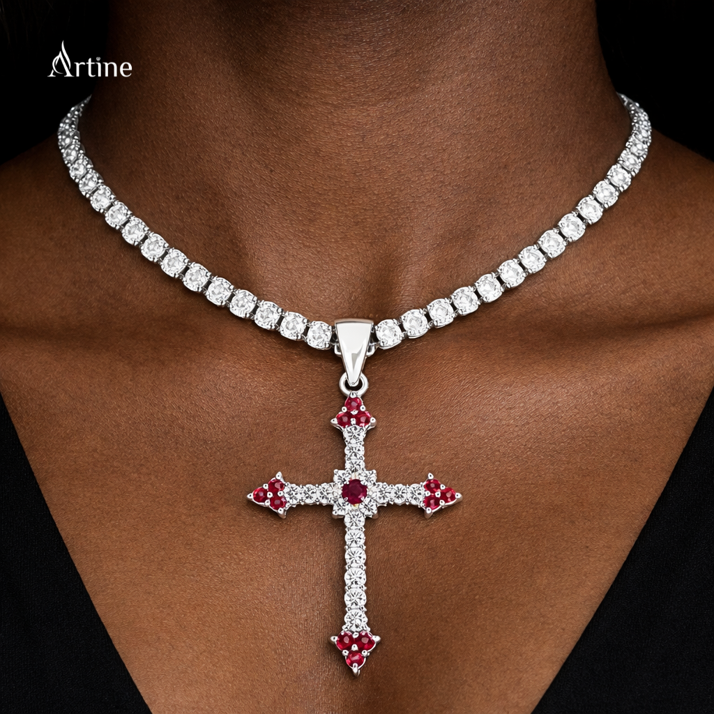 Iced Pink Stone Cross Pendant – Luxury Bling Statement Charm