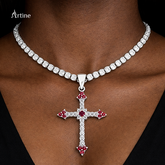 Iced Pink Stone Cross Pendant – Luxury Bling Statement Charm