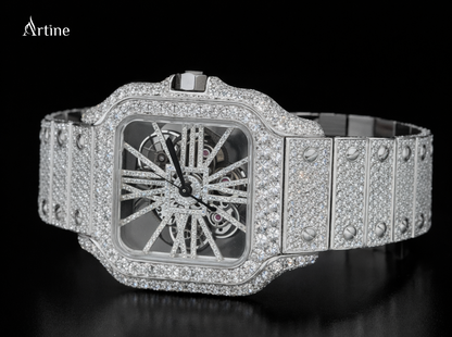 Diamond-Studded Skeleton Luxury Timepiece on Black