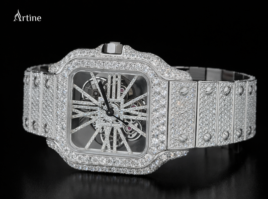 Diamond-Studded Skeleton Luxury Timepiece on Black
