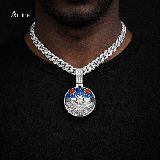 Iced Split Sphere Pendant – blue & Clear Stone Luxury Charm