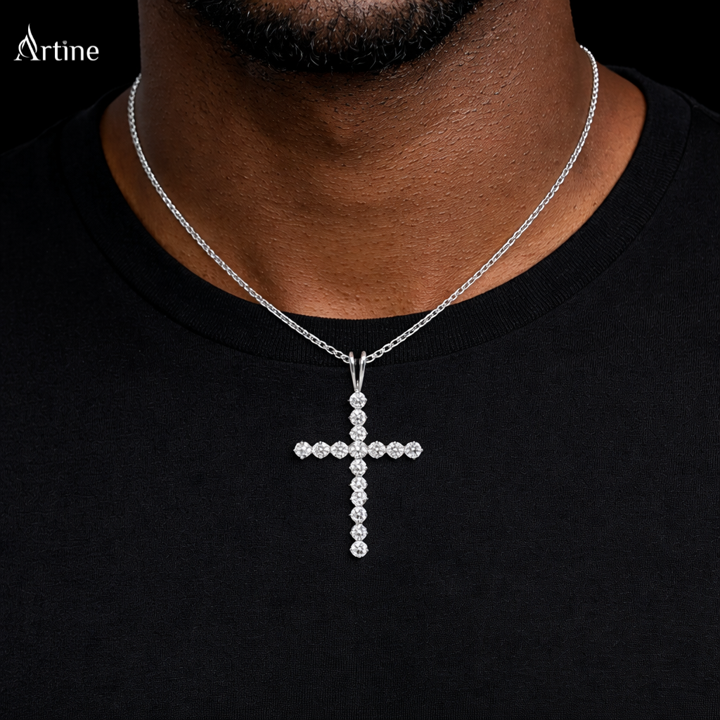 Classic Iced Cross Pendant – Moissanite Diamond-Look Charm