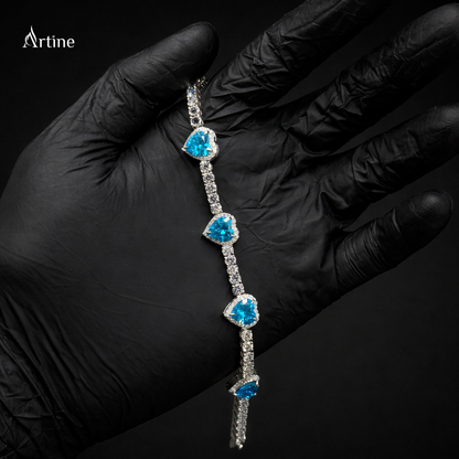 Azure Heart Halo Tennis Bracelet