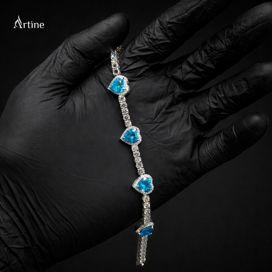 Azure Heart Halo Tennis Bracelet