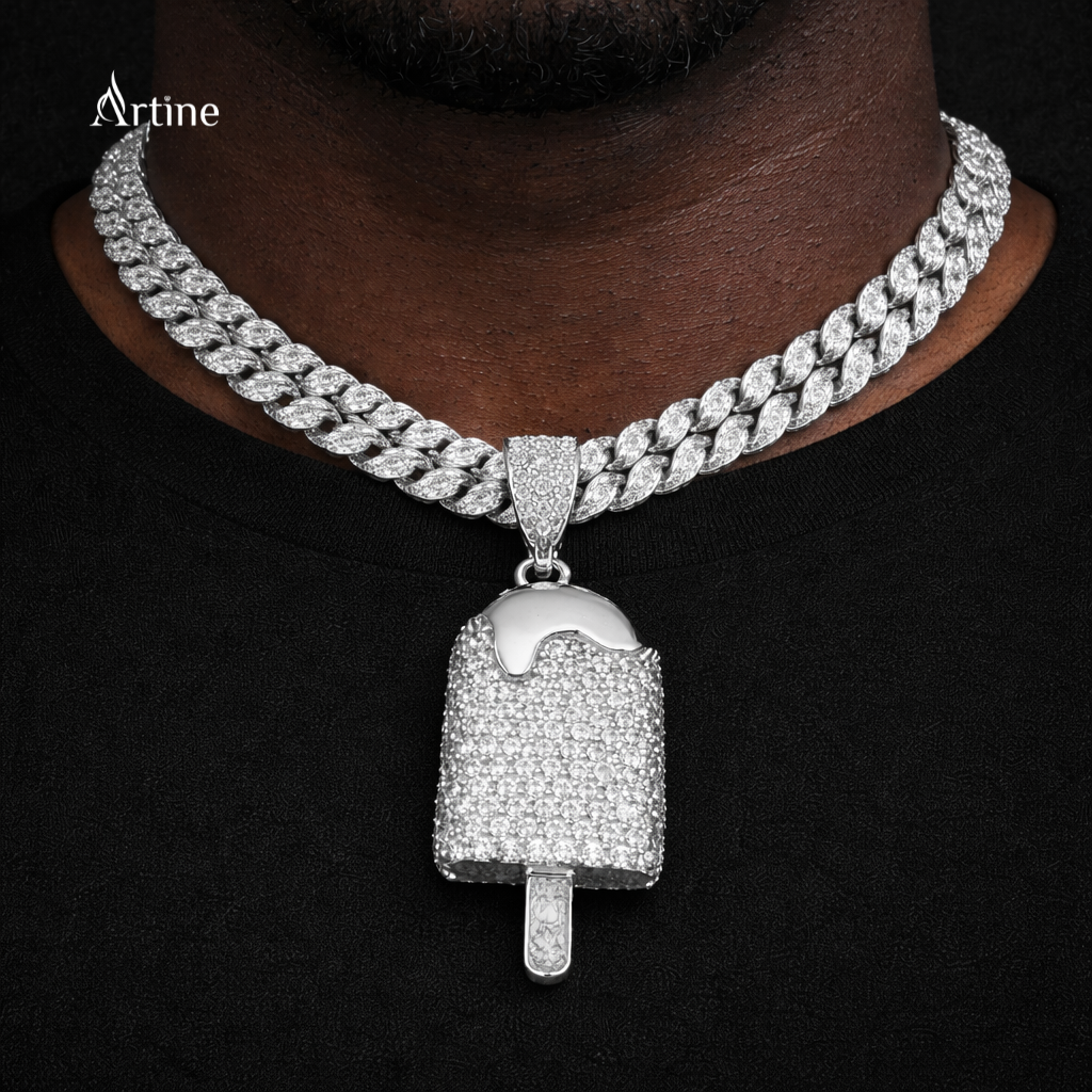 Iced Popsicle Pendant – silver  Finish Statement Charm