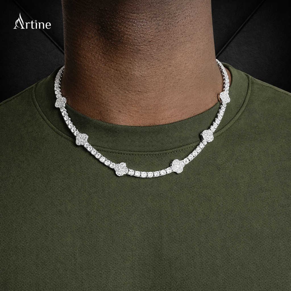 Midnight Clover Diamond Tennis Chain Necklace