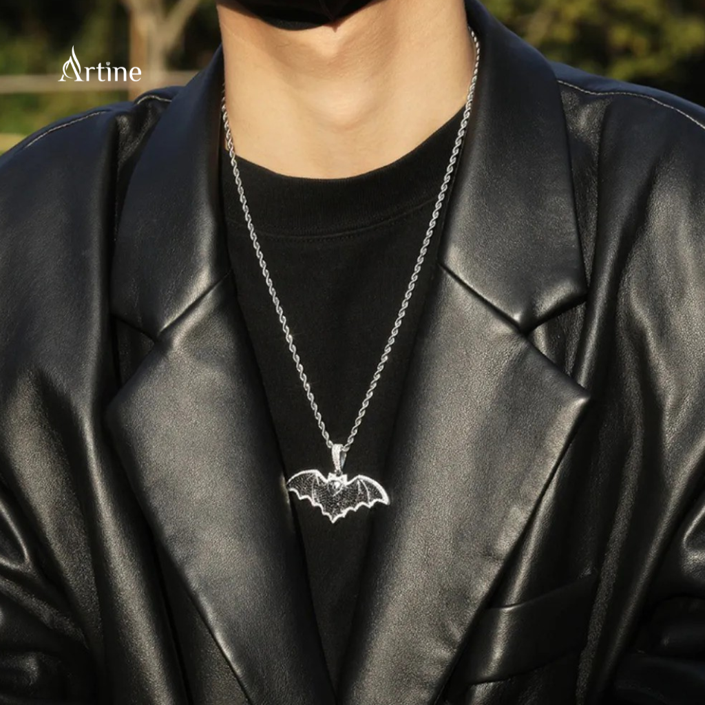 Midnight Bat Iced Pendant – Black & White Moissanite 925 Silver Hip-Hop Statement Charm