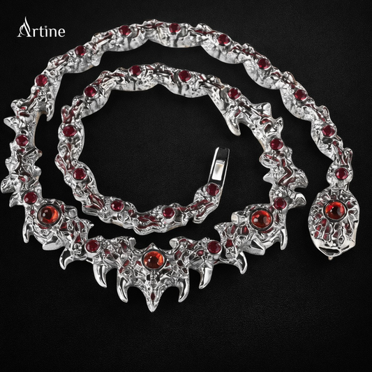 Devil Eye Red Ruby Diamond Chain in 925 Sterling Silver | Designer Statement Necklace