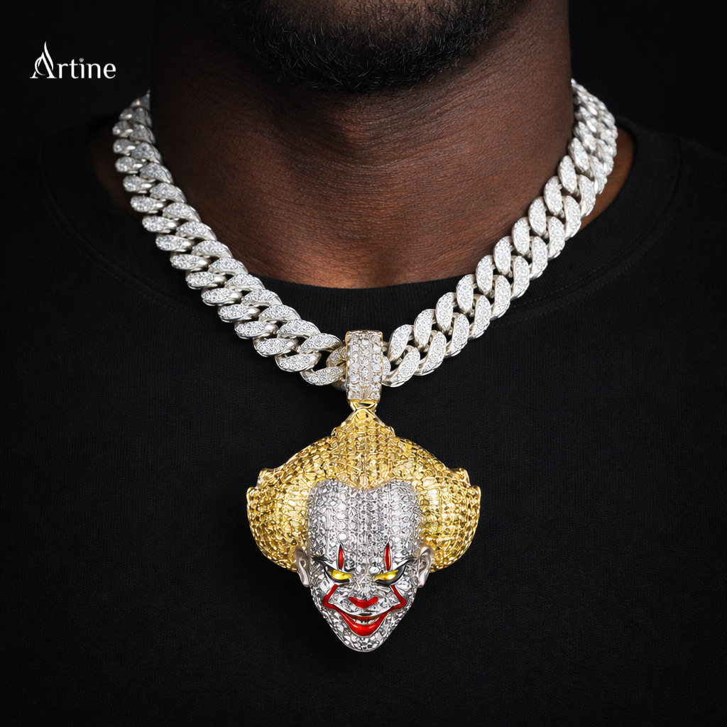 Iced Evil Clown Face Pendant – Luxury Hip Hop Statement Jewelry