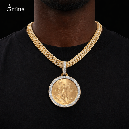 Two-Tone 50 Pesos Angel Coin Iced Pendant