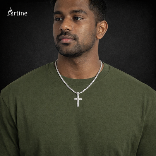Iced Diamond Cross Tennis Chain Necklace