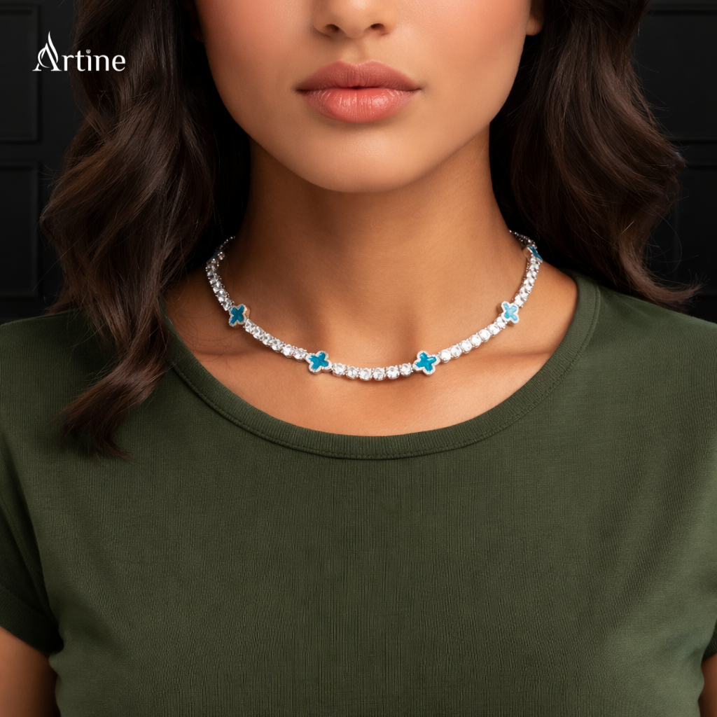 Azure Clover Diamond Tennis Chain Necklace