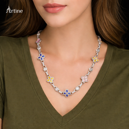 Bloom Royale Multicolor Diamond Floral Chain Necklace