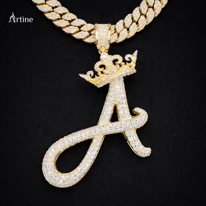 Royal A Crown Iced Pendant