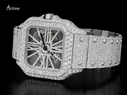 Diamond-Studded Skeleton Luxury Timepiece on Black