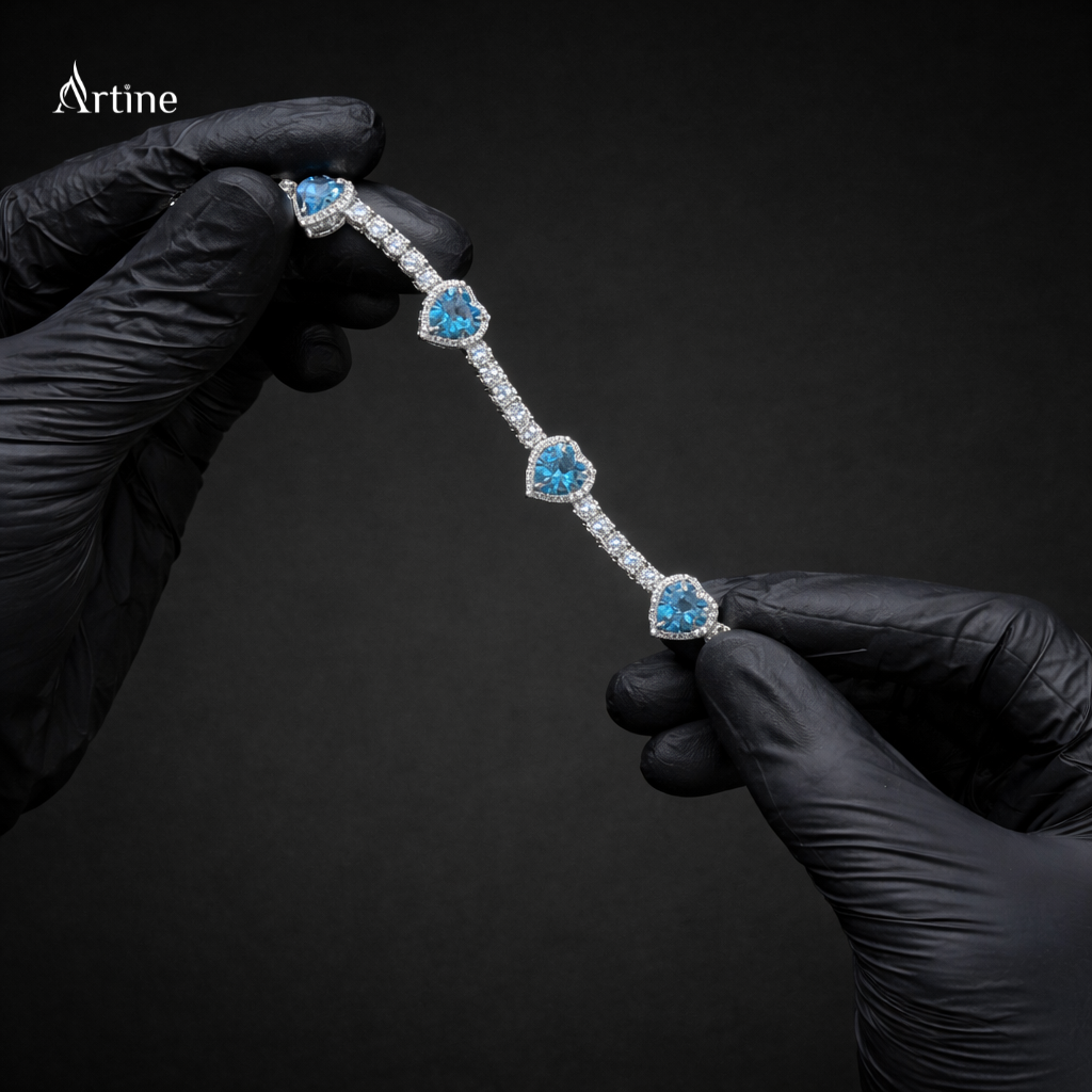 Azure Heart Halo Tennis Bracelet