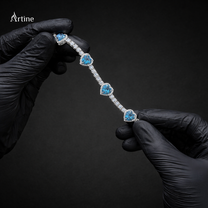 Azure Heart Halo Tennis Bracelet