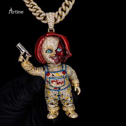 Iced Crowned Rebel Doll Pendant – Rose Gold Bling Statement Charm