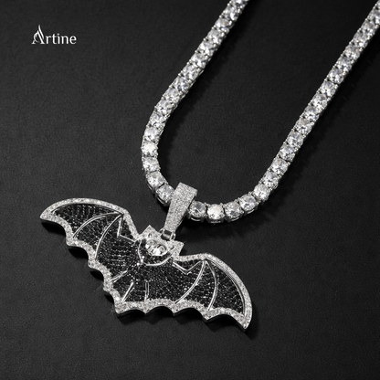 Midnight Bat Iced Pendant – Black & White Moissanite 925 Silver Hip-Hop Statement Charm