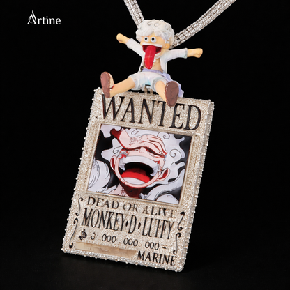 Iced Wanted Poster Pendant – Monkey D. Luffy Anime Statement Charm