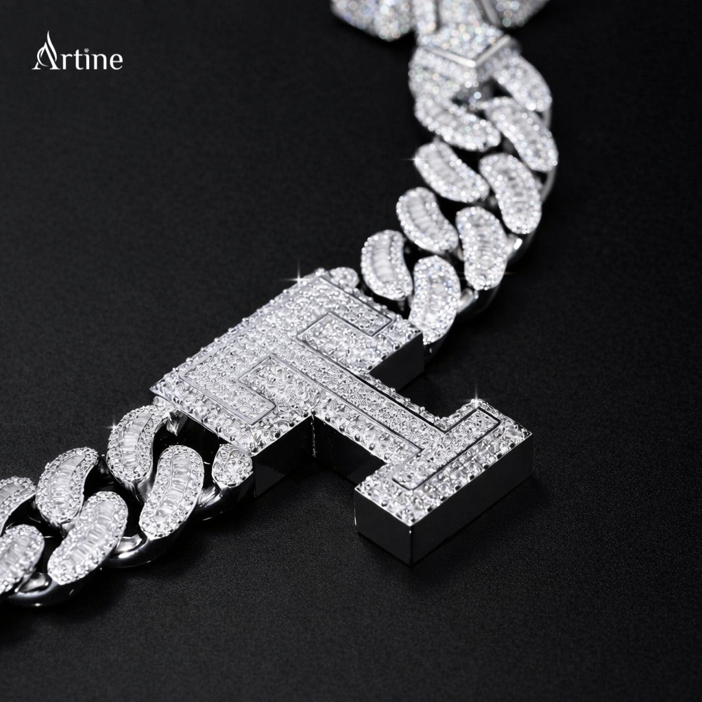 Iced-Out T Letter Cuban Link Chain Necklace  925 Silver Hip-Hop Jewelry