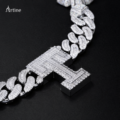 Iced-Out T Letter Cuban Link Chain Necklace  925 Silver Hip-Hop Jewelry