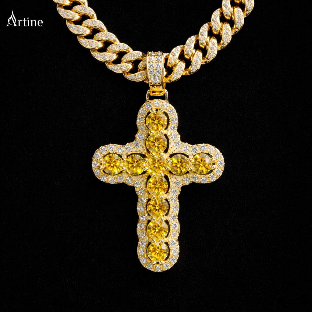 Emerald Cross Pendant – Gold Finish Iced Luxury Charm