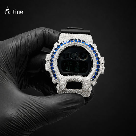 Midnight Ice Royale – Diamond-Style Digital Watch with Sapphire Blue Bezel
