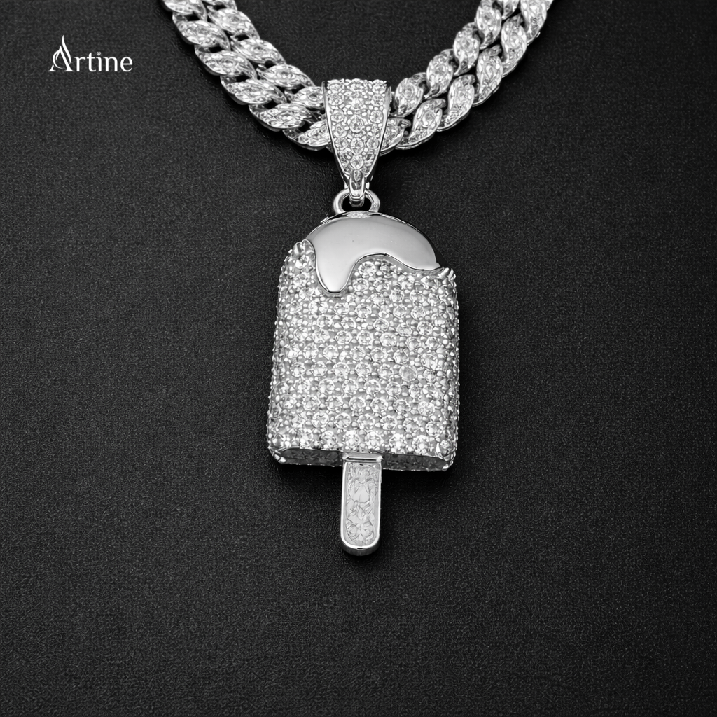 Iced Popsicle Pendant – silver  Finish Statement Charm